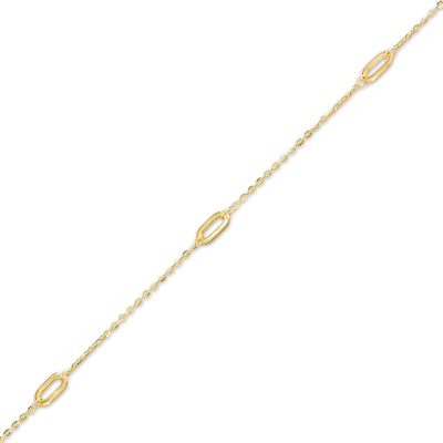 Sideways Ovals Station Anklet in 10K Gold - 10"