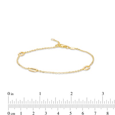 Sideways Ovals Station Anklet in 10K Gold - 10"