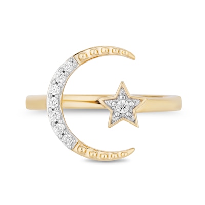 Enchanted Disney Jasmine 0.115 CT. T.W. Diamond Star and Moon Ring in 10K Gold