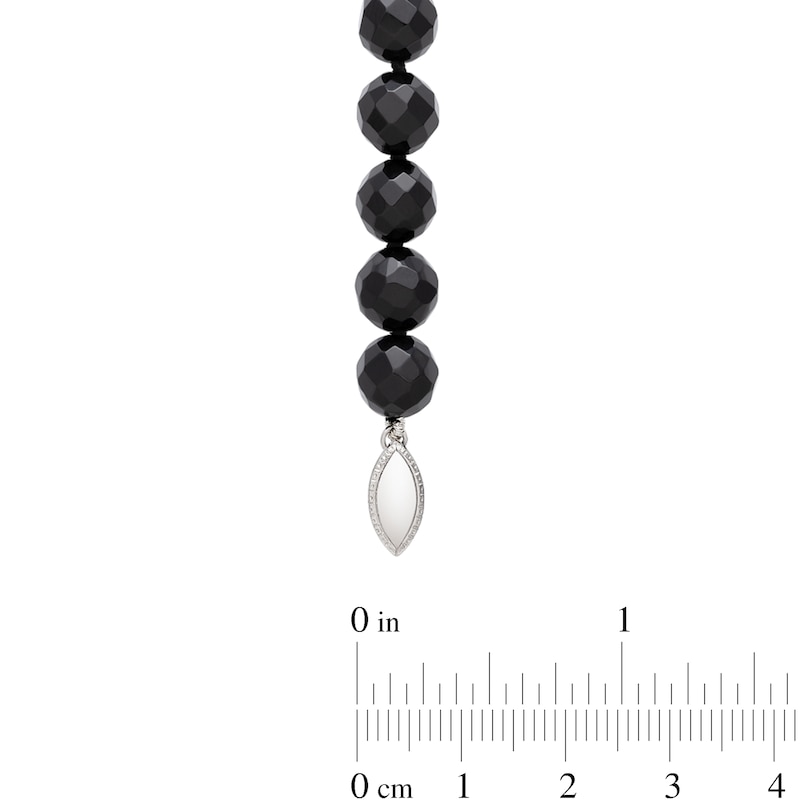 Faceted Onyx Bead Strand Necklace, Bracelet and Stud Earrings Set in Sterling Silver