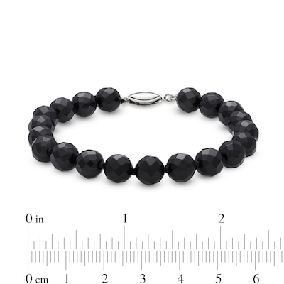 Faceted Onyx Bead Strand Necklace, Bracelet and Stud Earrings Set in Sterling Silver