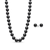 Faceted Onyx Bead Strand Necklace and Stud Earrings Set in Sterling Silver