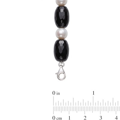 Elongated Faceted Onyx and Freshwater Cultured Pearl Necklace with Sterling Silver Clasp-24"