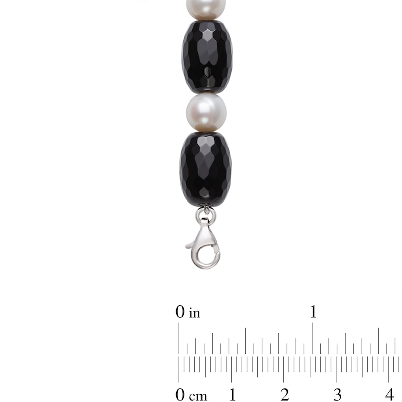 Elongated Faceted Onyx and Freshwater Cultured Pearl Necklace with Sterling Silver Clasp-24"|Peoples Jewellers