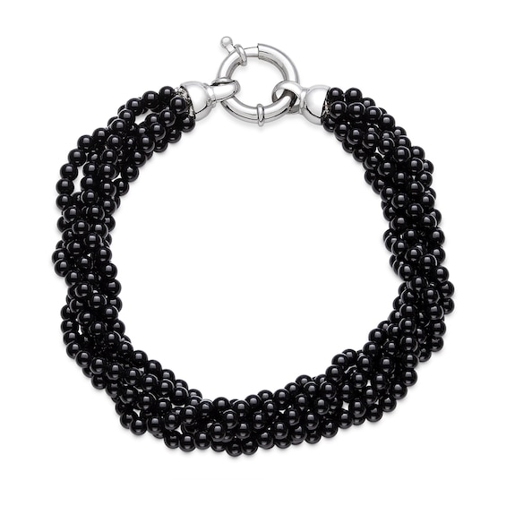 Onyx Bead Multi-Strand Bracelet with Sterling Silver Clasp - 8.0"