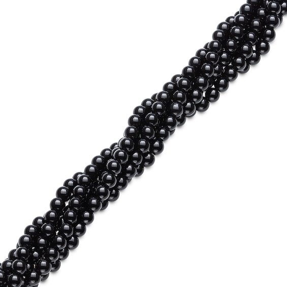 Onyx Bead Multi-Strand Bracelet with Sterling Silver Clasp - 8.0"