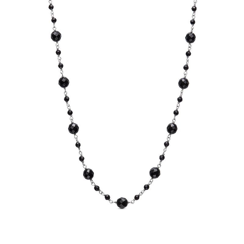 Alternating Onyx Bead Station Necklace in Sterling Silver - 36"|Peoples Jewellers
