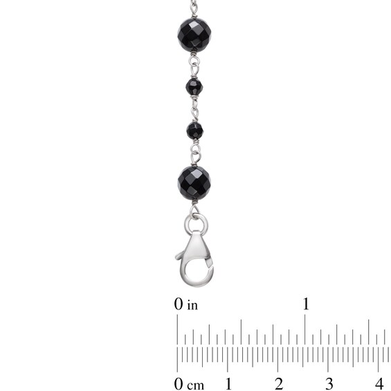 Alternating Onyx Bead Station Necklace in Sterling Silver - 36"