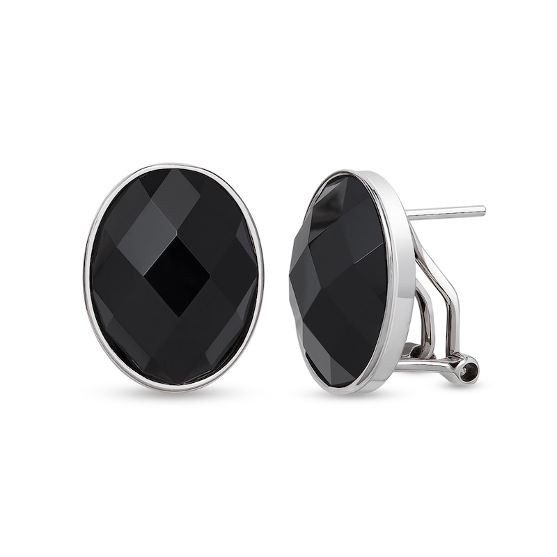 Faceted Oval Onyx Stud Earrings in Sterling Silver