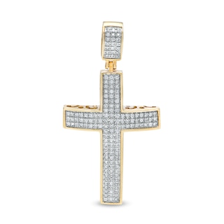 Men's 0.50 CT. T.W. Diamond Triple Row Bold Cross Necklace Charm in 10K Gold