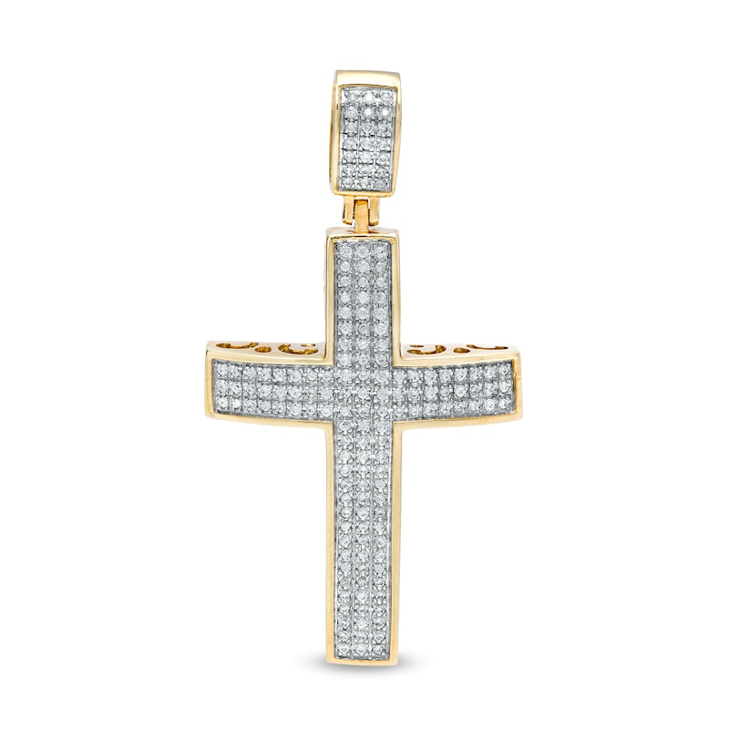 Men's 0.50 CT. T.W. Diamond Triple Row Bold Cross Necklace Charm in 10K Gold|Peoples Jewellers