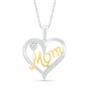 Thumbnail Image 0 of 0.04 CT. T.W. Diamond Ribbon Double Heart Outline with Cursive "Mom" Pendant in Sterling Silver and 14K Gold Plate