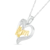 Thumbnail Image 1 of 0.04 CT. T.W. Diamond Ribbon Double Heart Outline with Cursive "Mom" Pendant in Sterling Silver and 14K Gold Plate