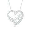 Thumbnail Image 0 of 0.066 CT. T.W. Diamond Heart Outline with Cursive "Mom" and Angel Wing Accent Pendant in Sterling Silver