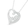 Thumbnail Image 1 of 0.066 CT. T.W. Diamond Heart Outline with Cursive "Mom" and Angel Wing Accent Pendant in Sterling Silver