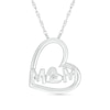 Diamond Accent Solitaire Double Tilted Heart Outline with "MOM" Pendant in Sterling Silver