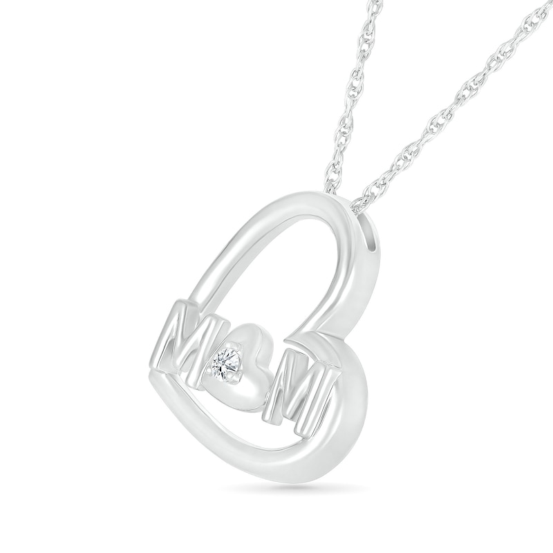 Diamond Accent Solitaire Double Tilted Heart Outline with "MOM" Pendant in Sterling Silver|Peoples Jewellers