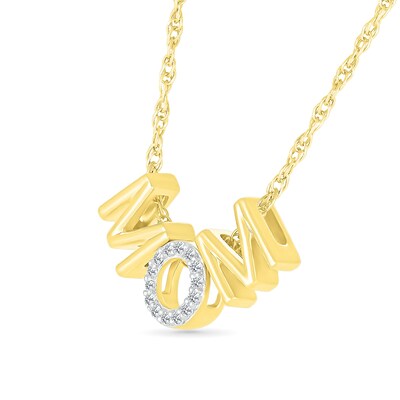 0.065 CT. T.W. Diamond and Polished Alternating "MOM" Block Letter Pendant in Sterling Silver with 14K Gold Plate