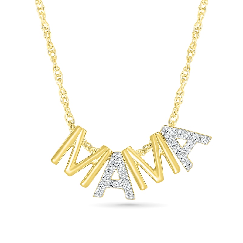 0.085 CT. T.W. Diamond and Polished Alternating "MAMA" Block Letter Pendant in Sterling Silver with 14K Gold Plate|Peoples Jewellers