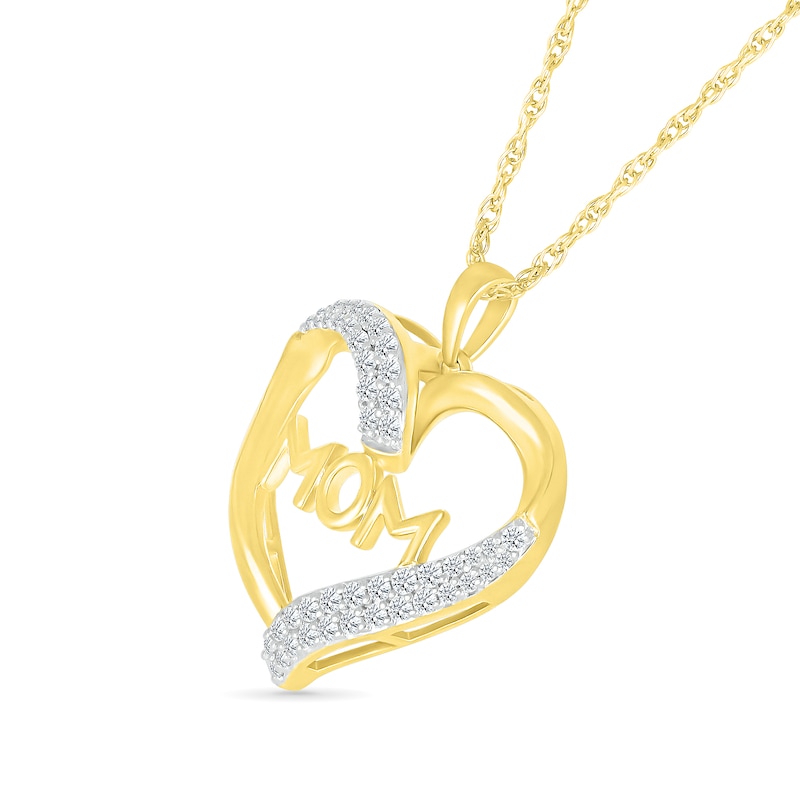 0.23 CT. T.W. Diamond Double Row Ribbon Heart Outline with "MOM" Pendant in Sterling Silver with 14K Gold Plate