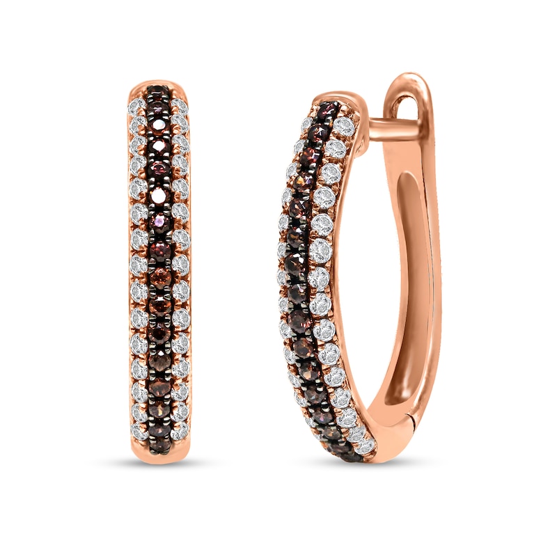 0.35 CT. T.W. Champagne and White Diamond Double Row U-Hoop Earrings in 14K Rose Gold|Peoples Jewellers