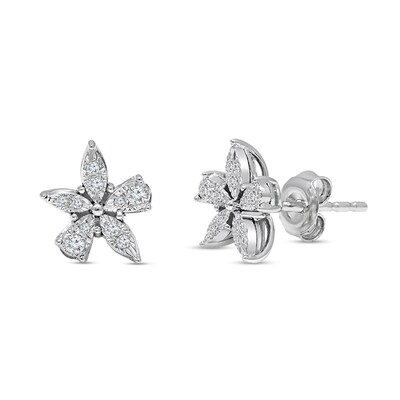 0.08 CT. T.W. Diamond Flower Stud Earrings in 14K White Gold