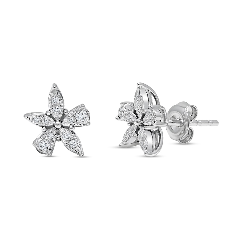 0.08 CT. T.W. Diamond Flower Stud Earrings in 14K White Gold