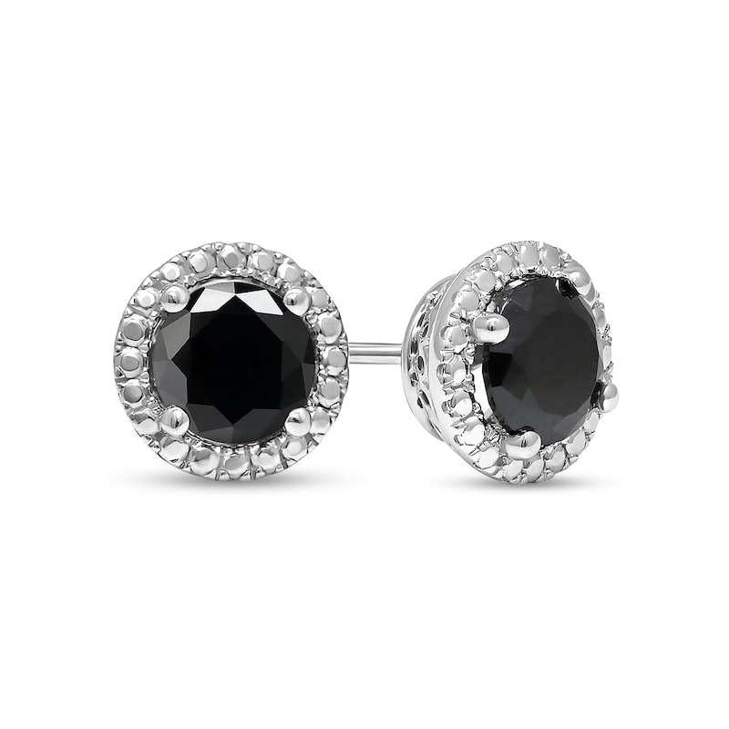 2.00 CT. T.W. Black Diamond Solitaire Beaded Frame Stud Earrings in Sterling Silver|Peoples Jewellers