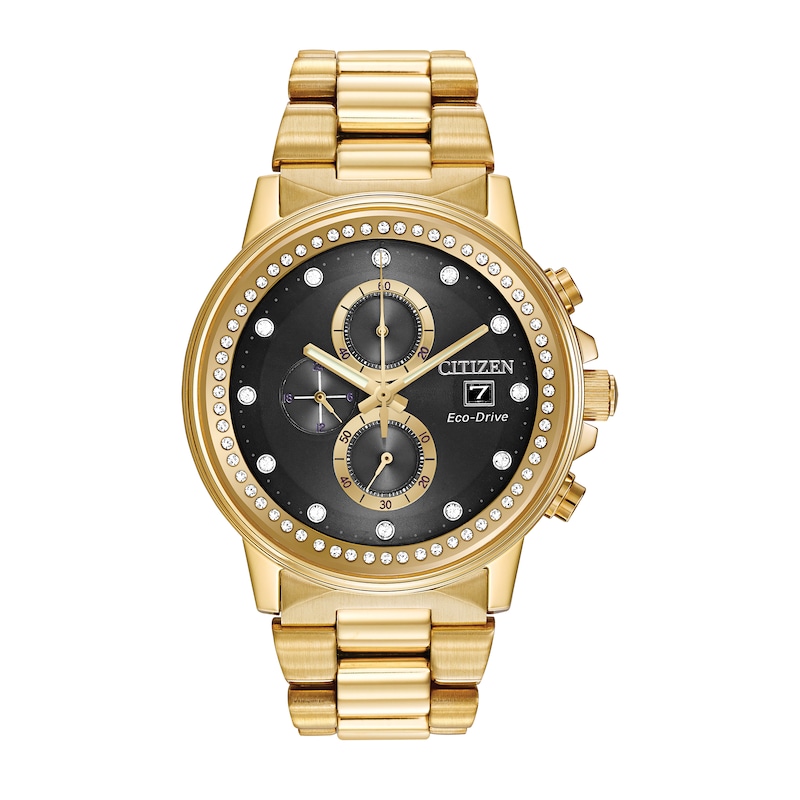Men's Citizen Eco-Drive® Crystal Accent Gold-Tone Chronograph Watch and Bracelet Box Set (Model: FB3002-61E)