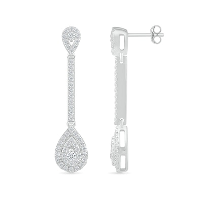 0.50 CT. T.W. Pear-Shaped Multi-Diamond Frame Drop Earrings in 10K White Gold