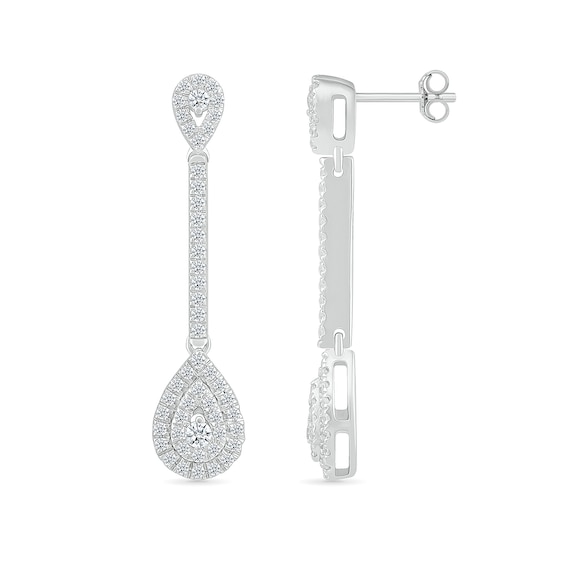 0.50 CT. T.W. Pear-Shaped Multi-Diamond Frame Drop Earrings in 10K White Gold