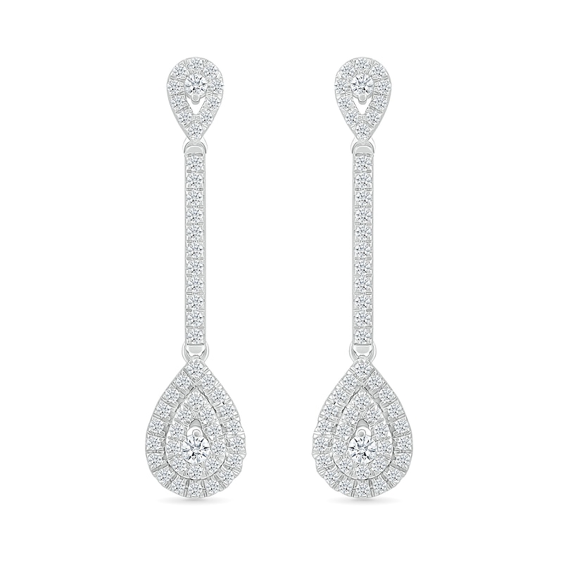 0.50 CT. T.W. Pear-Shaped Multi-Diamond Frame Drop Earrings in 10K White Gold|Peoples Jewellers
