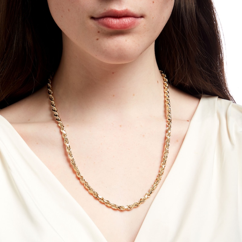 5.0mm Glitter Rope Chain Necklace in Hollow 14K Gold - 20"