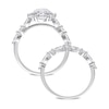 Thumbnail Image 4 of 6.5mm White Lab-Created Sapphire and Diamond Accent Scallop Edge Frame Bridal Set in 10K White Gold