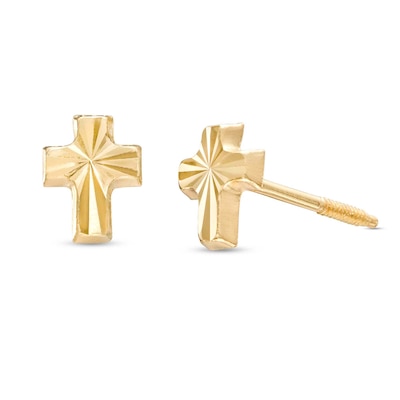 Child's Diamond-Cut Cross Stud Earrings in 14K Gold