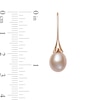 Thumbnail Image 2 of 8.0-9.0mm Oval Pink Freshwater Cultured Pearl Floral Drop Earrings in 14K Rose Gold