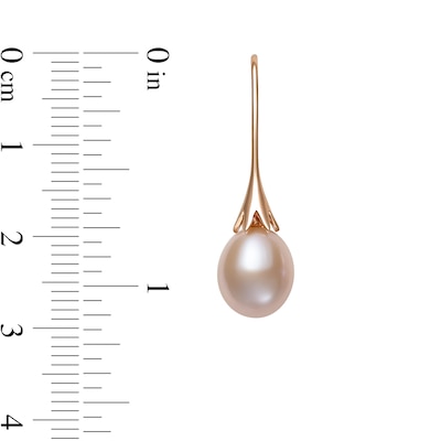 8.0-9.0mm Oval Pink Freshwater Cultured Pearl Floral Drop Earrings in 14K Rose Gold