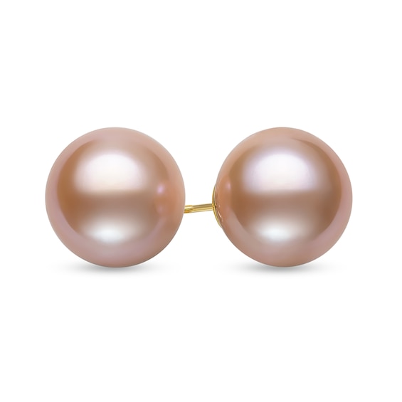 11.0-12.0mm Pink Freshwater Cultured Pearl Stud Earrings in 14K Gold