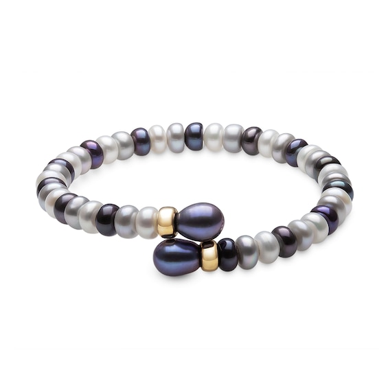 6.0-8.0mm Dyed Multi-Colour Baroque and Oval Freshwater Cultured Pearl Bangle in 14K Gold