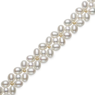 3.0-7.0mm Oval and Baroque Freshwater Cultured Pearl Strand Bracelet with 14K Gold Clasp