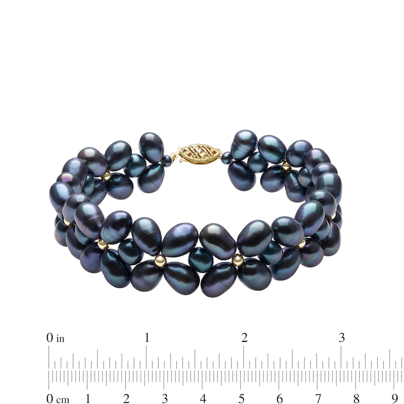 3.0-7.0mm Oval and Baroque Dyed Black Freshwater Cultured Pearl Strand Bracelet with 14K Gold Clasp