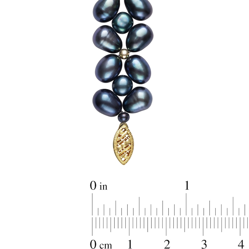 3.0-7.0mm Oval and Baroque Dyed Black Freshwater Cultured Pearl Strand Bracelet with 14K Gold Clasp