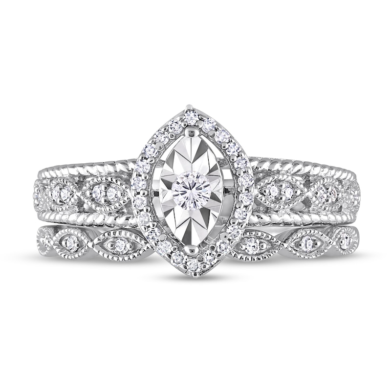 0.21 CT. T.W. Diamond Marquise Frame Twist Vintage-Style Bridal Set in Sterling Silver|Peoples Jewellers