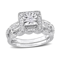 0.20 CT. T.W. Diamond Square Frame Twist Vintage-Style Bridal Set in Sterling Silver
