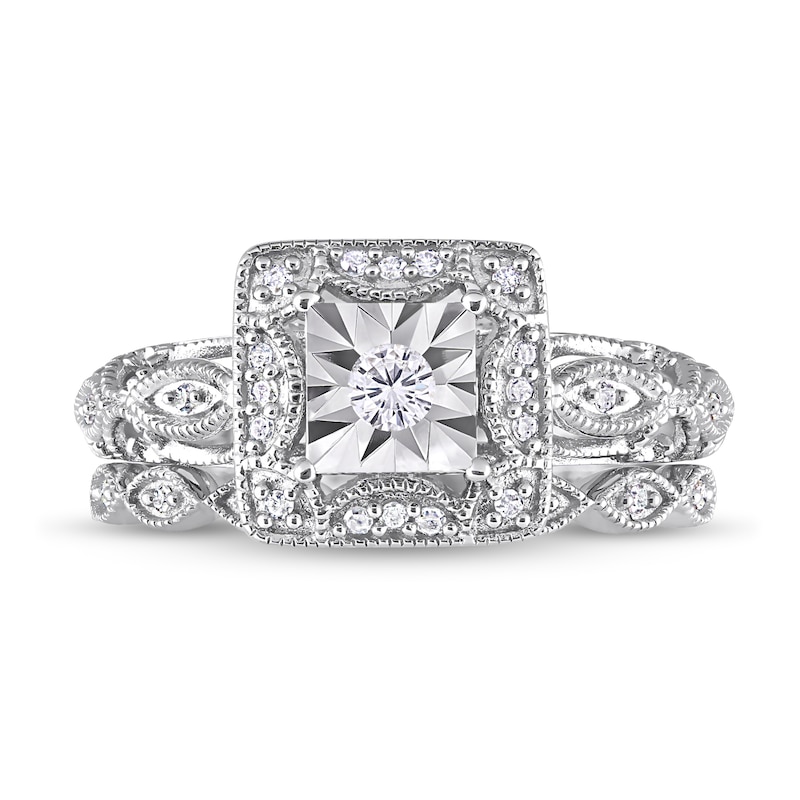 0.20 CT. T.W. Diamond Square Frame Twist Vintage-Style Bridal Set in Sterling Silver|Peoples Jewellers