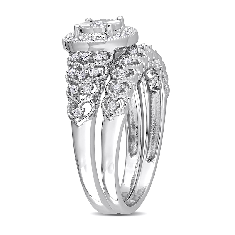 0.29 CT. T.W. Diamond Frame Vintage-Style Heart Shank Bridal Set in Sterling Silver|Peoples Jewellers
