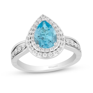 Collector's Edition Enchanted Disney Brave 10th Anniversary Blue Topaz and Diamond Engagement Ring in 14K White Gold