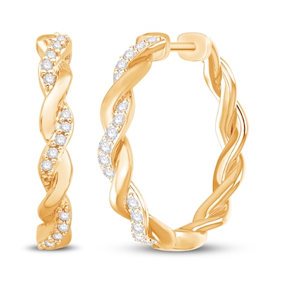 Circle of Gratitude® Collection CT. T.W. Diamond and Polished Twist Hoop Earrings in 10K Gold