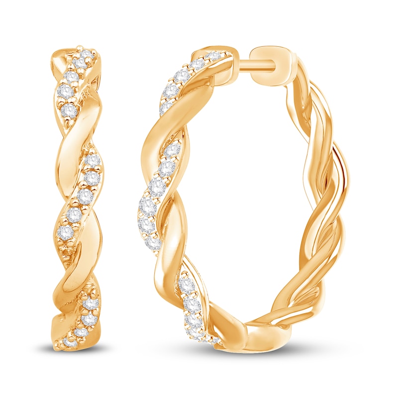 Circle of Gratitude® Collection CT. T.W. Diamond and Polished Twist Hoop Earrings in 10K Gold|Peoples Jewellers