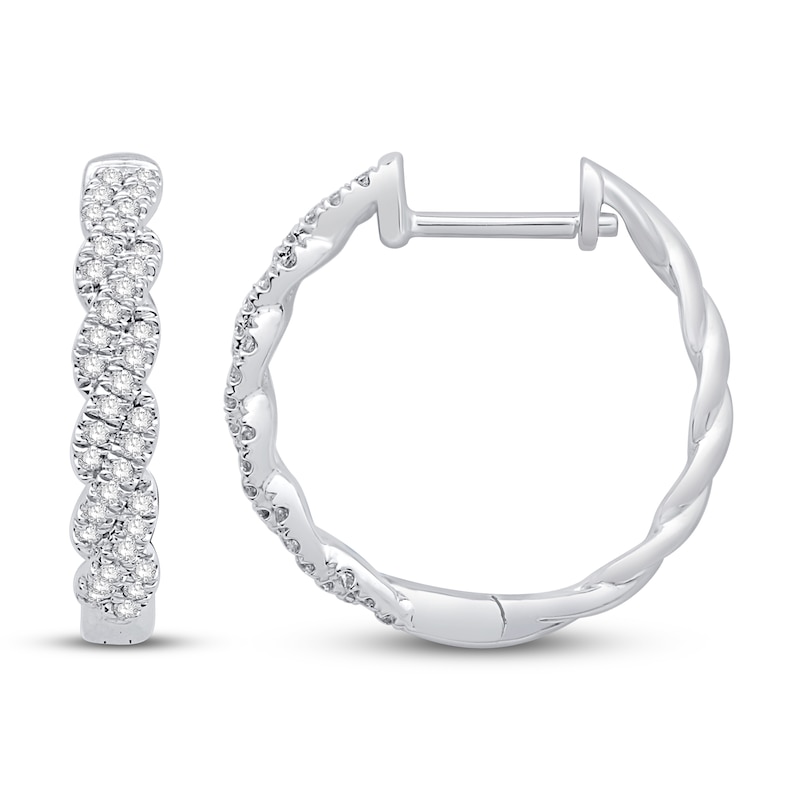 Circle of Gratitude® Collection 0.18 CT. T.W. Diamond Twist Hoop Earrings in 10K White Gold|Peoples Jewellers